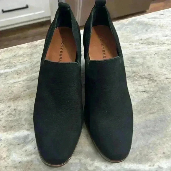 Lucky Brand Womens Vennia Ankle Boots Black Nubuck Leather Block Heel Size 8.5M - Picture 2 of 8